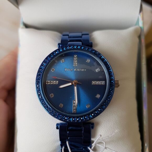 Juicy Couture Black Label Rhinestone Link Wristband Women's Watch Blue in Box - Picture 8 of 8